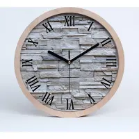 Tulup Holzuhr 25fi cm wanduhr - schwarze Spitzen - Steinwand