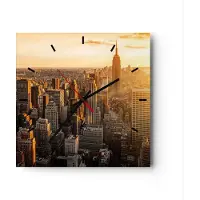 ARTTOR Wanduhr - Quadrat - Glasuhr - New York Wolkenkratzer Manhattan - 30x30cm - Schleichendes Uhrwerk - Lautlos - zum Aufhängen bereit - Dekoration Modern - Wanddekoration aus Glas - C3AC30x30-2672