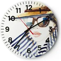 ARTTOR Wanduhr - Rund - Glasuhr - Frau Gesicht Lippen - 40x40cm - Schleichendes Uhrwerk - Lautlos - zum Aufhängen bereit - Dekoration Modern - Wanddekoration aus Glas - C4AR40x40-3957