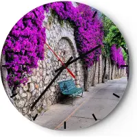 ARTTOR Wanduhr - Rund - Glasuhr - Pflanzen Bank Straße Sommer - 40x40cm - Schleichendes Uhrwerk - Lautlos - zum Aufhängen bereit - Dekoration Modern - Wanddekoration aus Glas - C3AR40x40-2790