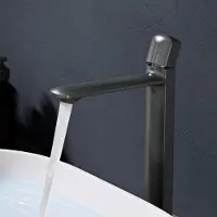Doporro Wasserhahn Bad Waschtischarmatur Hoch mit Auslaufhöhe 236mm Vollmessing-Körper Mischbatterie für Waschbecken Armaturen Grau 1190H