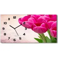 Tulup Wanduhr aus Glas – 60x30 cm - Glasbild - Glasuhr - Gehärtetes Glas - schwarze-zeiger - Rosafarbene Tulpen