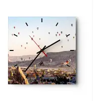 ARTTOR Wanduhr - Quadrat - Glasuhr - Berge Ballon Flug - 30x30cm - Schleichendes Uhrwerk - Lautlos - zum Aufhängen bereit - Dekoration Modern - Wanddekoration aus Glas - C3AC30x30-3997