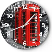 ARTTOR Wanduhr - Rund - Glasuhr - Großbritannien London Telefon Straße - 40x40cm - Schleichendes Uhrwerk - Lautlos - zum Aufhängen bereit - Dekoration Modern - Wanddekoration aus Glas - C4AR40x40-0364