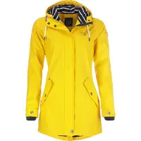 Dry Fashion Damen Regenmantel Kiel - Frauen Regenjacke Damen Jacke mit verstellbarer Kapuze Lang Winddicht Wasserdicht in Gelb Größe 46