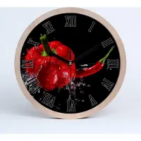 Tulup Holzuhr 30fi cm wanduhr - schwarze Spitzen - rote Paprika