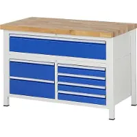 RAU Werkbank mit 7 Schubladen - Vollauszug - 90:4 / 180:3 - 840 x 1.250 x 700 mm (HxBxT) - Traglast 1.250 kg - Buche