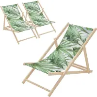 ECD-Germany 3er Set Liegestuhl klappbar Palme Grün-Weiß aus Holz Sonnenliege mit 3-Fach verstellbarer Rückenlehne Strandliege für Garten Balkon