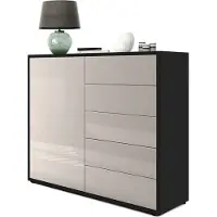 Vladon Sideboard Ben V2, Germany, Kommode mit 1 Tür und 5 Schubladen, Schwarz matt/Sandgrau Hochglanz (79 x 74 x 36 cm)