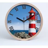 Tulup Holzuhr 20fi cm wanduhr - schwarze Spitzen - Leuchtturm