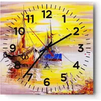 ARTTOR Wanduhr - Quadrat - Glasuhr - Boote Sonne Meer Reisen - 40x40cm - Schleichendes Uhrwerk - Lautlos - zum Aufhängen bereit - Dekoration Modern - Wanddekoration aus Glas - C4AC40x40-2882