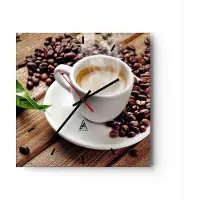 ARTTOR Wanduhr - Quadrat - Glasuhr - Kaffee Tasse Espresso heiß - 30x30cm - Schleichendes Uhrwerk - Lautlos - zum Aufhängen bereit - Dekoration Modern - Wanddekoration aus Glas - C3AC30x30-2546