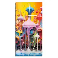 Wallario Design Wanduhr Farbenfroher Palast aus Echtglas, Größe 30 x 60 cm