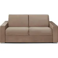Vente-unique Schlafsofa mit Matratze 3-Sitzer Samt - Beige - Liegefläche: 140 cm - Matratzenhöhe: 16 cm mit Memory Schaum - CALITO