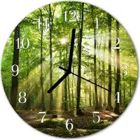 Tulup Glasuhr Wanduhr Küchenuhr Echt-Glas 30fi cm Wald Natur grün