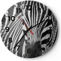 ARTTOR Wanduhr - Rund - Glasuhr - Tiere Zebra gestreift - 40x40cm - Schleichendes Uhrwerk - Lautlos - zum Aufhängen bereit - Dekoration Modern - Wanddekoration aus Glas - C4AR40x40-2254