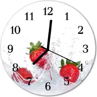 Tulup Glasuhr Wanduhr Küchenuhr Echt-Glas 30fi cm Erdbeere weiß