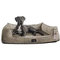 Tierlando Orthopädisches Hundebett FRANKLIN Kuscheliger Teddy-Stoff - Hundesofa - Größe: 90x75cm | Farbe: 99 Taupe