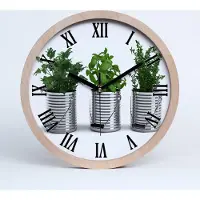 Tulup Holzuhr 25fi cm wanduhr - schwarze Spitzen - aromatische Pflanzen