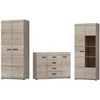 Meble Laski Wohnwand LINK – Schrank + Kommode + Vitrine – Sonoma Eiche – Systemmöbel