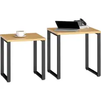 HOMCOM Couchtisch 2er Set Wohnzimmertisch mit Metallrahmen Natur