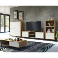 Lomadox Wohnwand modern 399 cm TORINO-19 in Artisan Eiche Nb. mit weiß matt und mit Metallfüßen, B/H/T: ca. 399/136/40 cm