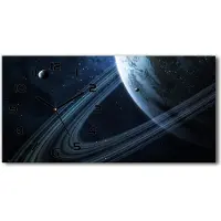 Tulup Wanduhr aus Glas – 60x30 cm - Glasbild - Glasuhr - Gehärtetes Glas - schwarze-zeiger - Planet