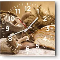 ARTTOR Wanduhr - Quadrat - Glasuhr - Brot Essen Holz - 30x30cm - Schleichendes Uhrwerk - Lautlos - zum Aufhängen bereit - Dekoration Modern - Wanddekoration aus Glas - C4AC30x30-2398