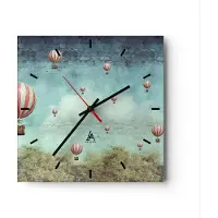ARTTOR Wanduhr - Quadrat - Glasuhr - Baloons Phantasie Illustration Fantasie - 40x40cm - Schleichendes Uhrwerk - Lautlos - zum Aufhängen bereit - Dekoration Modern - Wanddekoration aus Glas - C3AC40x40-3065