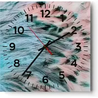 ARTTOR Wanduhr - Quadrat - Glasuhr - Federn Federn Vogel - 40x40cm - Schleichendes Uhrwerk - Lautlos - zum Aufhängen bereit - Dekoration Modern - Wanddekoration aus Glas - C4AC40x40-3742