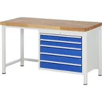 RAU Werkbank mit 5 XL Schubladen - Vollauszug - 90:2 / 120:3 - höhenverstellbar 840-1.040 mm - 1.500 x 700 mm (BxT) - Traglast 1.250 kg - Buche