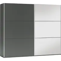 Bettso Zweitüriger großer Kleiderschrank GOVI 250 Graphit mit Spiegel und Schubladen für das Schlafzimmer