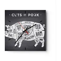ARTTOR Wanduhr - Quadrat - Glasuhr - Schweinefleisch Cuts Kochen Grafik - 40x40cm - Schleichendes Uhrwerk - Lautlos - zum Aufhängen bereit - Dekoration Modern - Wanddekoration aus Glas - C3AC40x40-3157