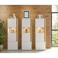 Empinio24 Wohnwand 190 cm Eiche Weiss 3-teilig Nr 17 BOSTON + Beleuchtung