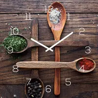 Levandeo Wanduhr 30x30cm Alu-Dibond Küchenuhr Gewürze Alubild Uhr Wanddeko Küche Alu Deko