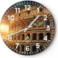 ARTTOR Wanduhr - Rund - Glasuhr - Coloseum Roma Architektur Italien - 40x40cm - Schleichendes Uhrwerk - Lautlos - zum Aufhängen bereit - Dekoration Modern - Wanddekoration aus Glas - C4AR40x40-2966