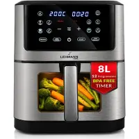Lehmann XXL Heißluftfritteuse 8L mit Sichtfenster, 1800 W Airfryer mit 10 Programmen und Temperaturregelung, Timer, gesunde Lebensmittel ohne Öl