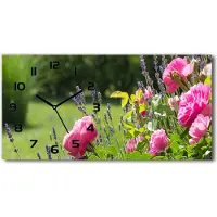 Tulup Wanduhr aus Glas – 60x30 cm - Glasbild - Glasuhr - Gehärtetes Glas - schwarze-zeiger - Wilde Rose