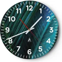 ARTTOR Wanduhr - Rund - Glasuhr - Blatt Tropen Grün - 30x30cm - Schleichendes Uhrwerk - Lautlos - zum Aufhängen bereit - Dekoration Modern - Wanddekoration aus Glas - C4AR30x30-5071