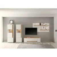 Empinio24 Wohnwand 340 cm Eiche Weiss 4-teilig Nr 18 BOSTON + Beleuchtung