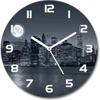 Tulup Wanduhr aus Glas 30fi Glasbild Glasuhr Gehärtetes Glas - weisse-zeiger - New York by night