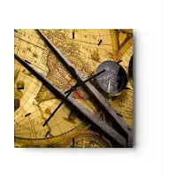 ARTTOR Wanduhr - Quadrat - Glasuhr - Kompass Abenteuer Reisen - 30x30cm - Schleichendes Uhrwerk - Lautlos - zum Aufhängen bereit - Dekoration Modern - Wanddekoration aus Glas - C3AC30x30-0146