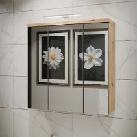 Forte VERIS Spiegelschrank 70, moderner Badezimmerschrank mit Spiegel, Hängeschrank,Holzwerkstoff, Artisan Eiche Holzdekor mit Salbei, 68,6 cm breit x 68,1 cm hoch x 20 cm tief