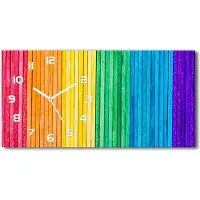 Tulup Wanduhr aus Glas – 60x30 cm - Glasbild - Glasuhr - Gehärtetes Glas - weisse-zeiger - farbige Streifen