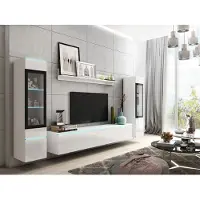 Mirjan 24 Wohnwand Vera II, Stilvoll Wohnzimmer-Set, TV-Schrank, Modern Mediawand (Weiß / Weiß Hochglanz, mit Beleuchtung)