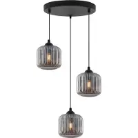 Light11 HOME Hängelampe RIFFLE Schwarz 3-flammig Glas Zylinder Grau E27