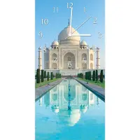 Wallario Design Wanduhr bedruckt, Größe 30 x 60 cm, Motiv: Taj Mahal - Mausoleum in Indien