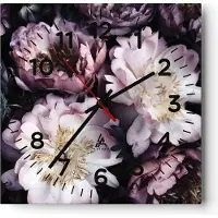 ARTTOR Wanduhr - Quadrat - Glasuhr - Pfingstrosen Veilchen Blumen - 40x40cm - Schleichendes Uhrwerk - Lautlos - zum Aufhängen bereit - Dekoration Modern - Wanddekoration aus Glas - C4AC40x40-5076