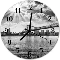 Tulup Glasuhr Wanduhr Küchenuhr Echt-Glas 30fi cm Brücke grau