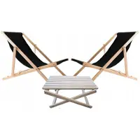 Woodok Liegestuhl mit Couchtisch – 2-teiliges Gartenmöbel-Set aus Holz, Marineblau – Klappbarer Relaxstuhl & Beistelltisch – Wetterfest, für Balkon, Terrasse